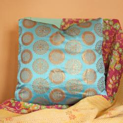 Turquoise cushion cover with recycled brocade fabric 40 x 40 cm  