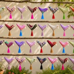 36 Hanging Decorations Recycled Textile, Bird Assorted
