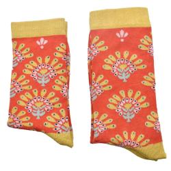 Bamboo Socks Yellow Orange Floral Shoe Size UK 7-11