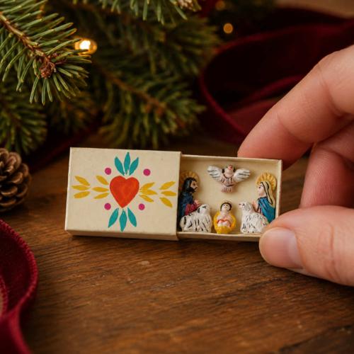 Mini Traditional Ceramic Matchbox Nativity Cream