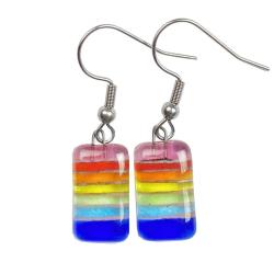 Earrings Recycled Glass Rectangle Rainbow 0.8 x 1.5cm