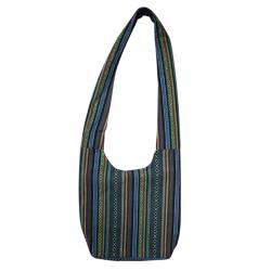 Shoulder or cross-body bag recycled cotton mushrooms + stripes 32 x 36cm