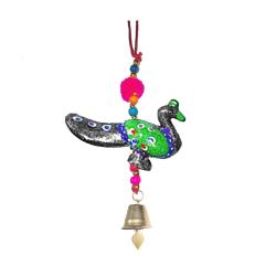 Peacock Hanging with Bell Recycled Plastic Black Green