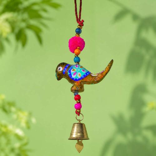Bird Hanging with Bell Recycled Plastic Brown
