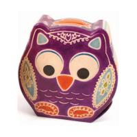 Leather money box owl purple