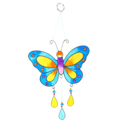 Suncatcher butterfly blue yellow 14x17cm