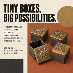 Set of 20 mini metal trinket boxes, 2 each of 10 designs