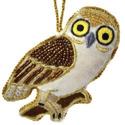 Hanging decoration, embroidered velvet, owl