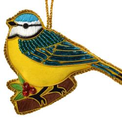 Hanging decoration, embroidered velvet, blue tit