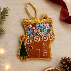 Hanging Decoration Embroidered Gingerbread House