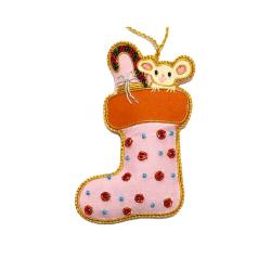 Hanging Decoration Embroidered Mouse in Christmas Stocking