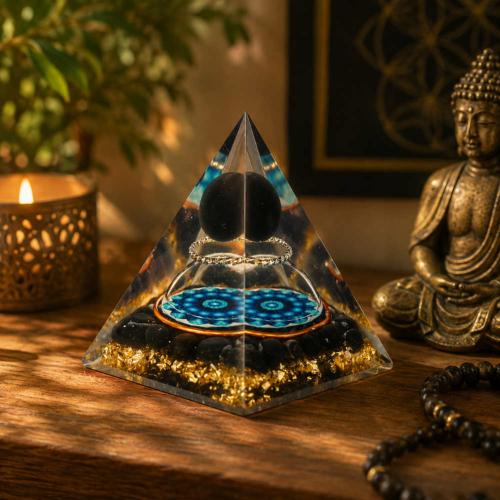Orgone Pyramid Black Tourmaline Amethyst 9x7cm