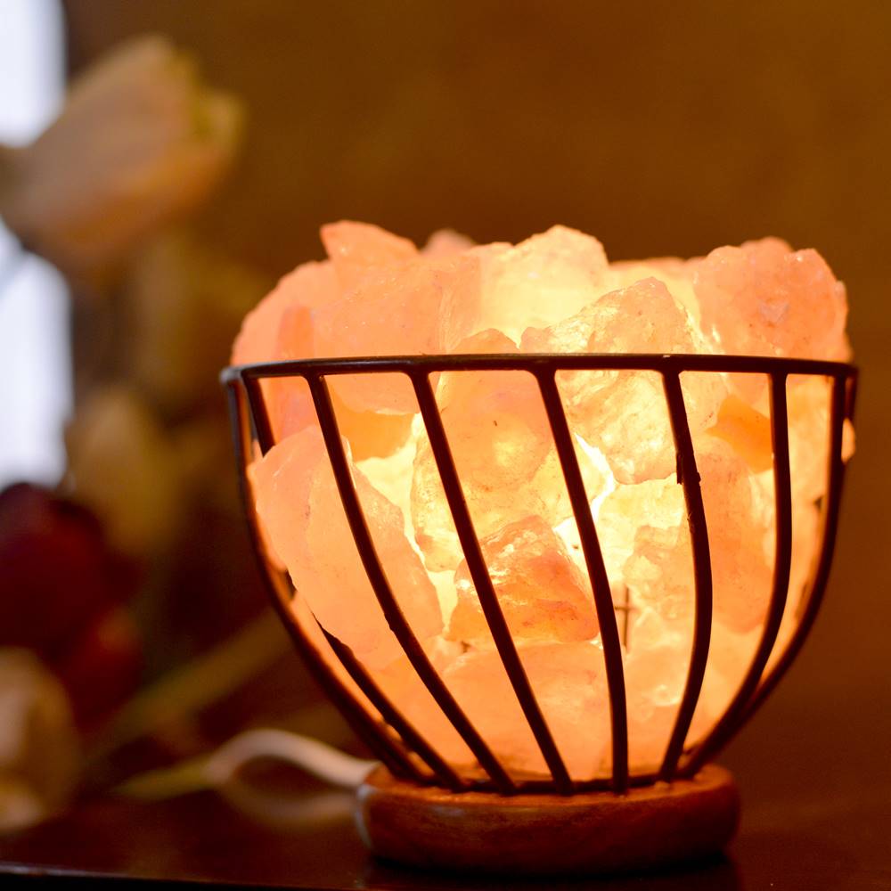 Himalayan salt lamp metal bowl with chips approx 18x18cm