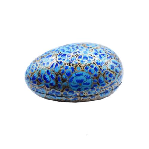 Egg Shaped Trinket Box Purple Blue Flowers Papier Mâché 9cm