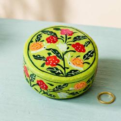 Trinket Box Round Papier Mâché Snails and Flowers 8cm