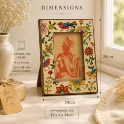 Photo Frame Hand Painted Wood Floral & Bird 4x6 inch Photo