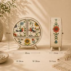 Jewellery Cabinet Round Handpainted Wood Chest 28x11x28cm