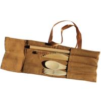 Bamboo cutlery set in brown canvas pouch