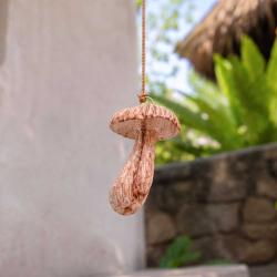 Hand-Carved Wooden Toadstool Hanging Decoration (7cm)