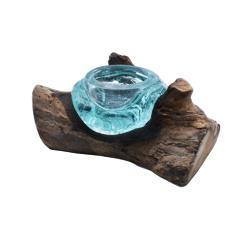 Shaped small bowl on wood, recycled glass