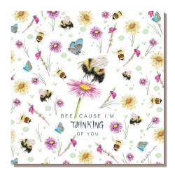 Greetings card, Bee cause I'm thinking of you, bees