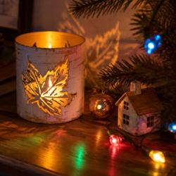 Tealight Holder Whitewashed Metal Leaf Pattern 6.5 x 6cm