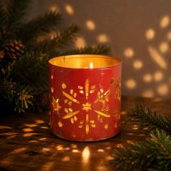 Tealight Holder Metal Red Snowflakes 6 x 6cm