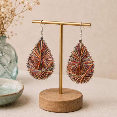 Thread earrings multicoloured drop