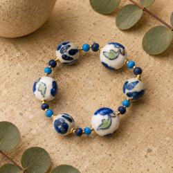 Bracelet Ceramic Beads Blues