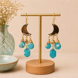Earrings Moon with 3 Stones