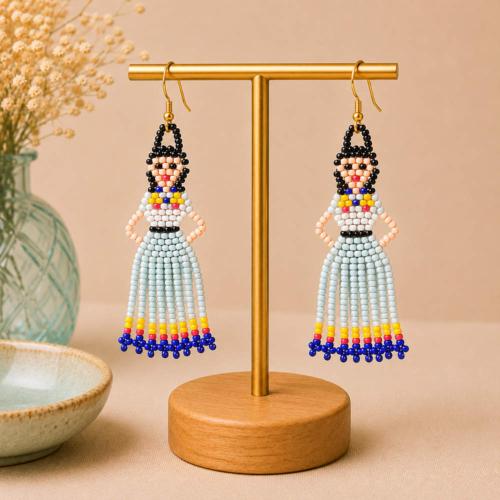 Earrings Small Beads Girl in Dress 2 x 8cm