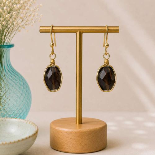 Earrings single drop smokey quartz