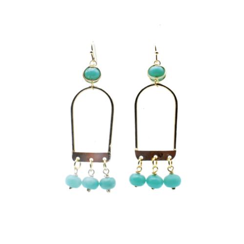 Earrings Dangle with 4 Green Beads
