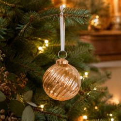 Glass Bauble Round Swirly Pattern 7.5cm Copper Colour