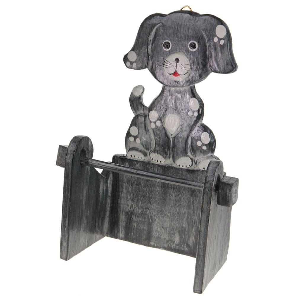 Wooden toilet roll holder, dog