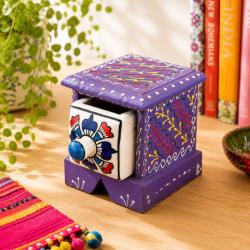 Mini Chest Mango Wood Purple 1 Ceramic Drawer 10x10x10cm