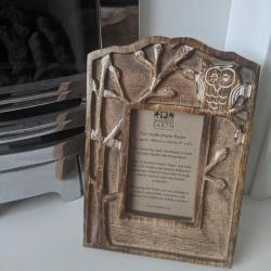 Photo frame, mango wood, owl 20x28cm