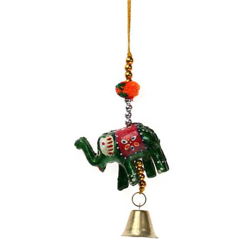 Hanging, green elephant, with bell