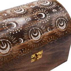 Jewellery Trunk Box/Chest Mango Wood with Hinged Lid Moon Design 23x16x15cm