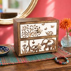 Two Drawer Elephant Chest Mango Wood 21 x 10 x 17cm