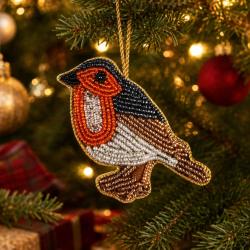 Hanging Christmas Decoration Robin Beaded 