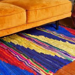 Kilim rag rug recycled cotton & polyester Aztec 80x120cm