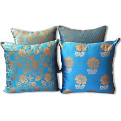 Turquoise cushion cover with recycled brocade fabric 40 x 40 cm  