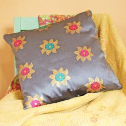 Grey cushion cover with recycled brocade fabric 40 x  40 cm