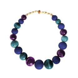 Necklace, Wooden Beads Blues / Purple 55cm