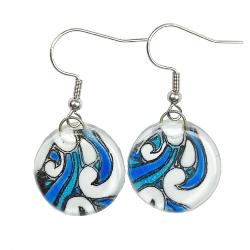 Earrings Recycled Glass Round Swirly 2cm diameter