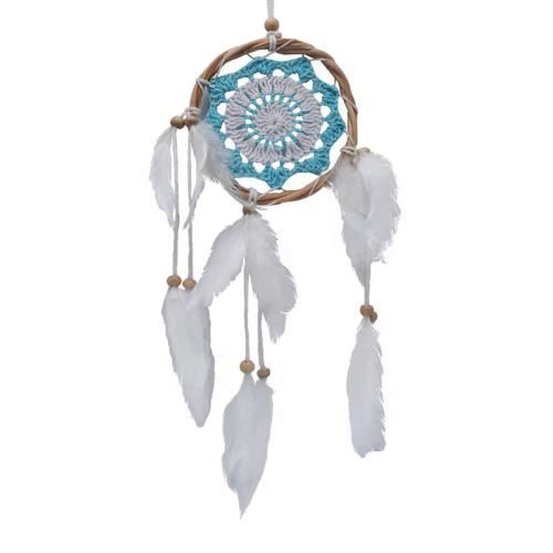 Dreamcatcher on rattan frame, 12cm diameter turquoise white