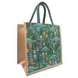 Jute Gift / Shopping Bag, Winter Scene 30x30cm