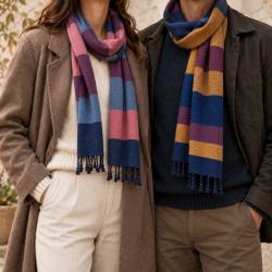 Scarf stripes, mixed textiles,150 x 32cm, assorted colours