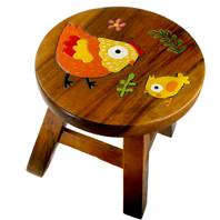 Child's wooden stool, hen and chick